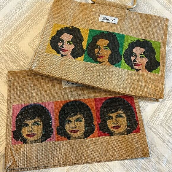 Burlap Women Icon Shopping Bags with Wooden Handle (2) - Picture 1 of 6